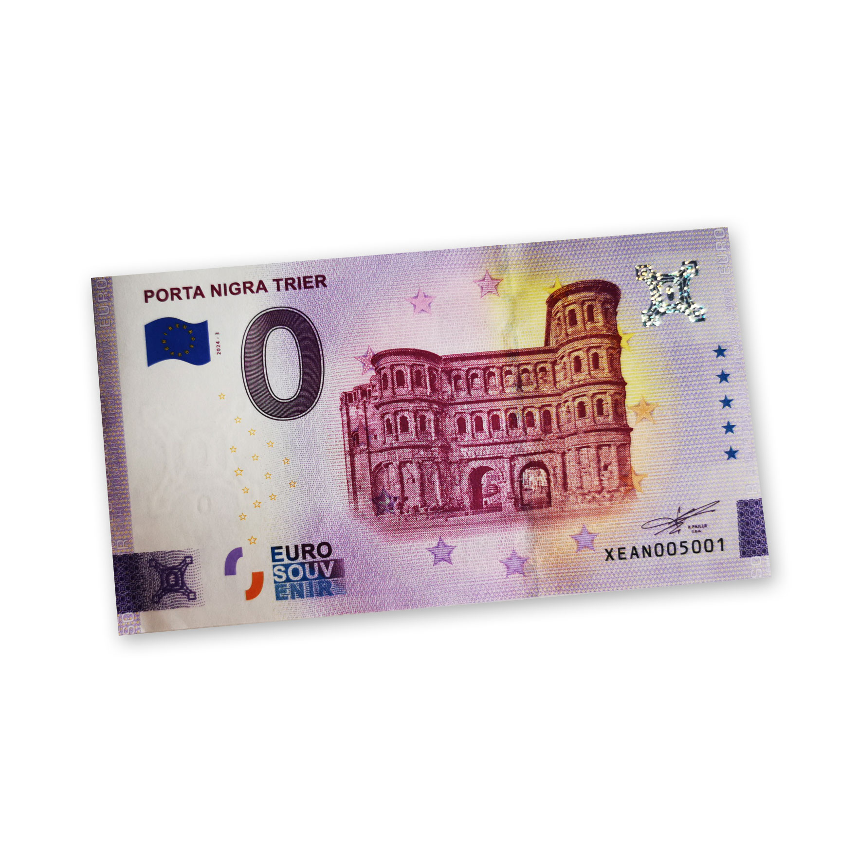 Null-Euro-Souvenirschein mit Porta Nigra Null-Euro-Souvenirschein mit Porta Nigra